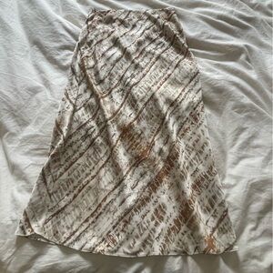 Aritzia- Babaton Cream and Brown Satin Midi Skirt
